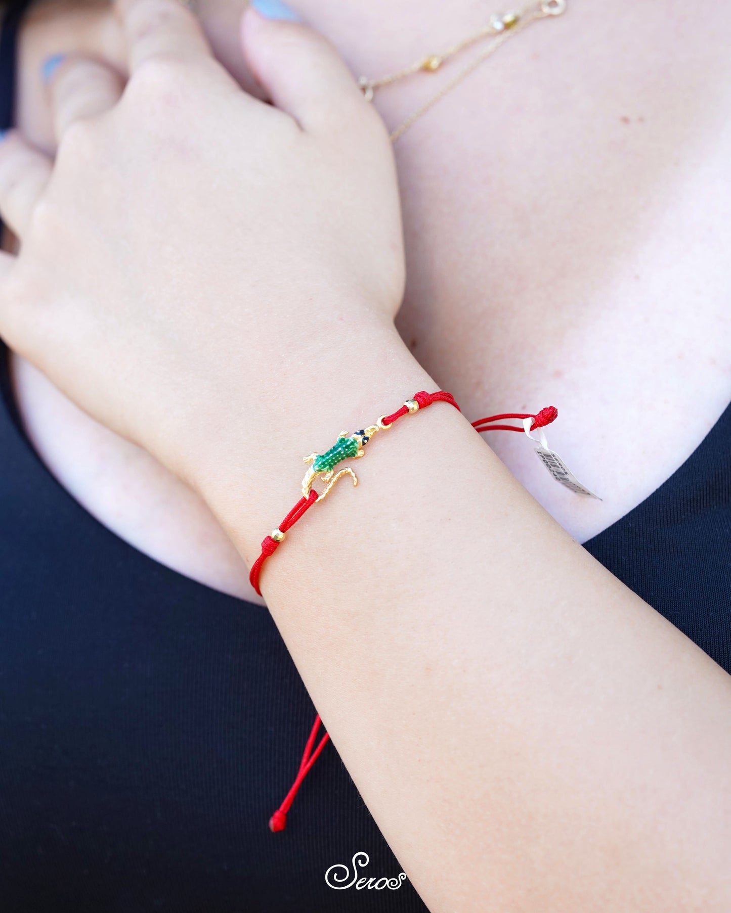 Altın Timsah Fügürlü İpli Bileklik