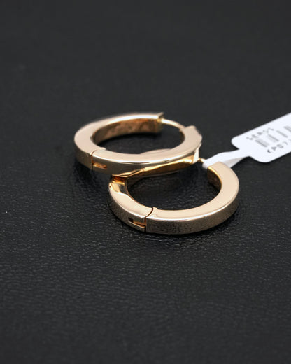 14 Ayar Altın Düz Çift Halka Küpe 2.1cm Gizli Kilitli