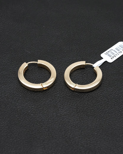14 Ayar Altın Düz Çift Halka Küpe 2.1cm Gizli Kilitli