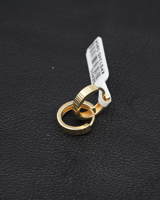 14 Ayar Altın Düz Işıltılı Çift Halka Küpe 1.2 Cm Gizli Kilitli