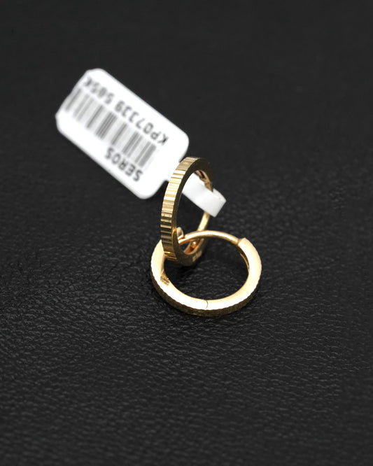 14 Ayar Altın Düz Işıltılı Çift Halka Küpe 1.2 Cm Gizli Kilitli
